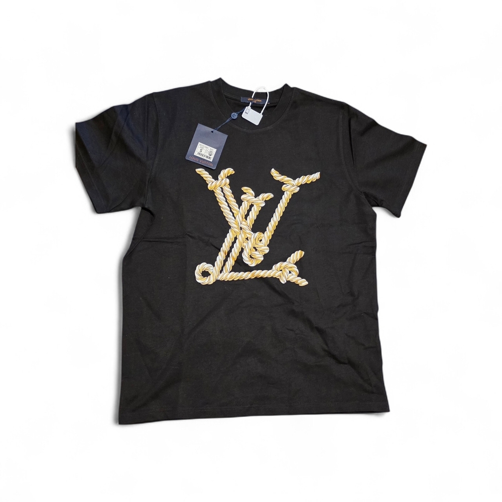 Louis Vuitton Black Tee with Gold Rope Motif